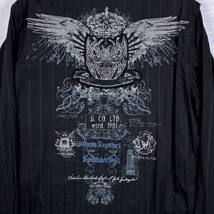 VTG Y2K Guess Men M Black Striped Embroidered Studded Clubwear Modern Camp Shirt